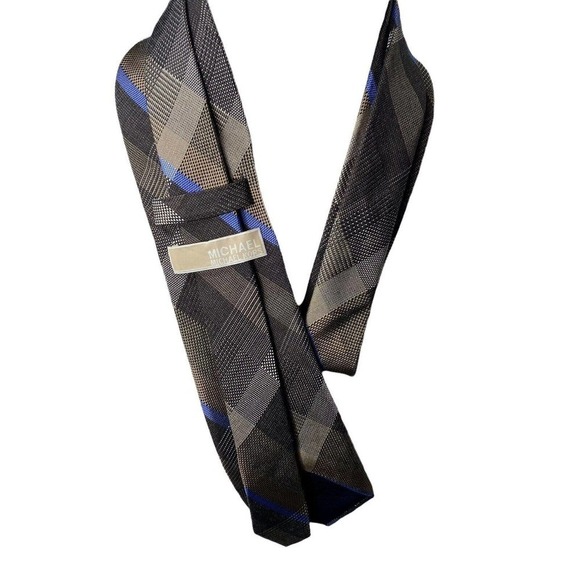 Michael Kors Mens Brown Blue White PLAID Woven Silk Blend Tie Neckwear - Picture 2 of 6